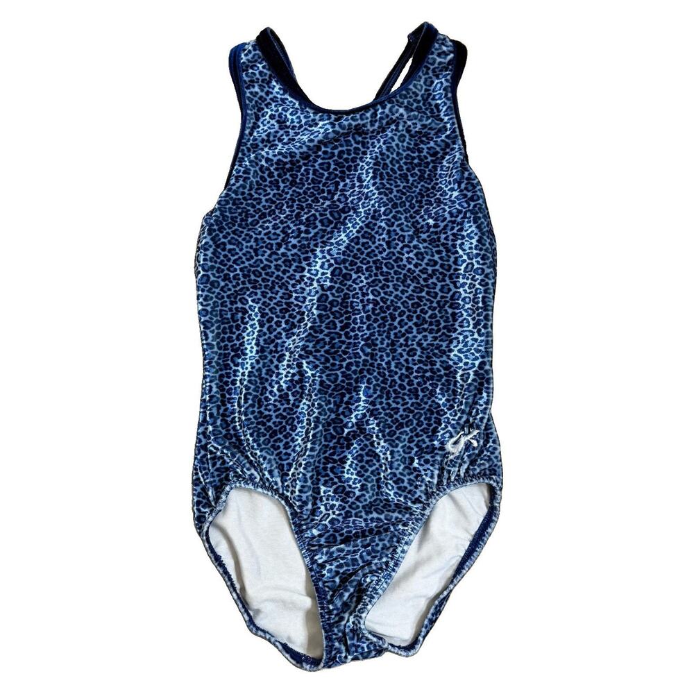 GK Elite Gymnastics Leotard Child Large CL Blue Velvet Leopard Animal Print